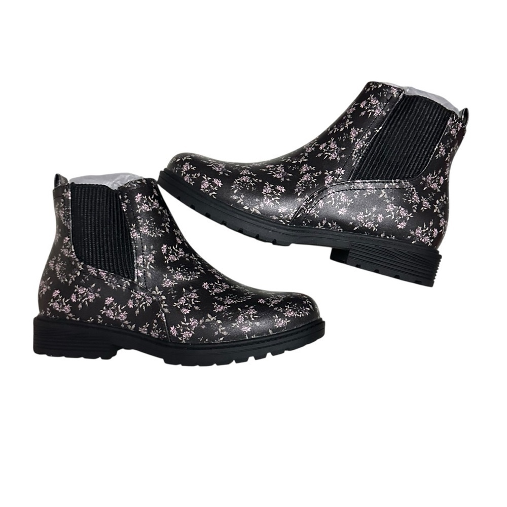 Blowfish Kids Boots with Black and Pink Floral Pattern